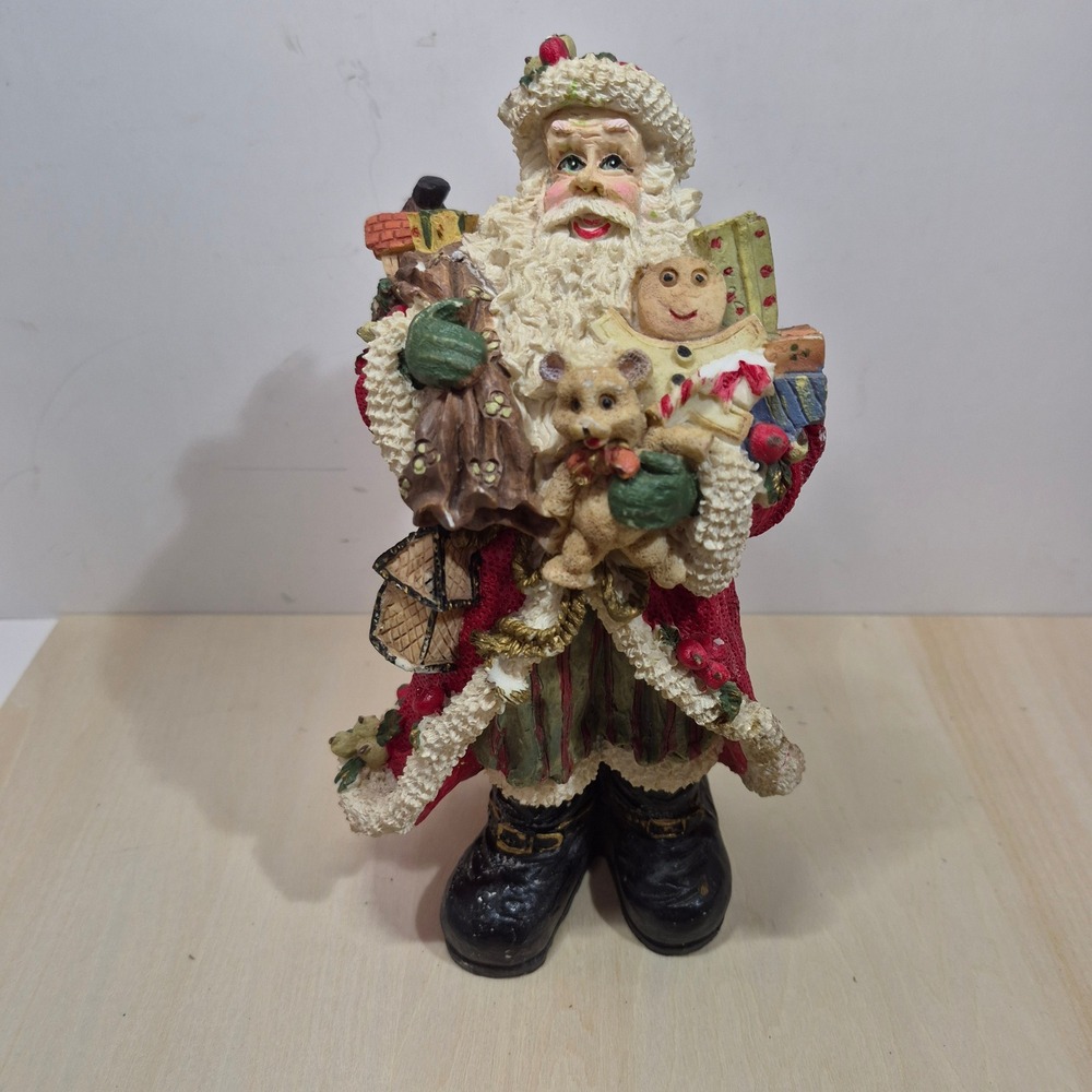 Vintage Santa Claus Figurine Red Robe Resin Christmas Decor Father Christmas